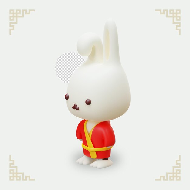 Rendu 3D isométrique Caractère de lapin chinois 03