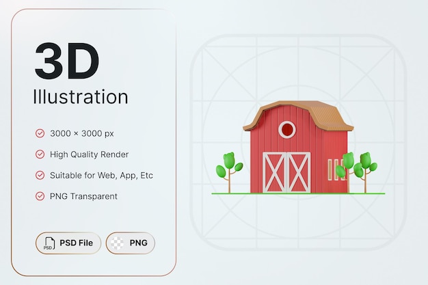 PSD rendu 3d jardin maison agriculture concept icône moderne illustrations conception