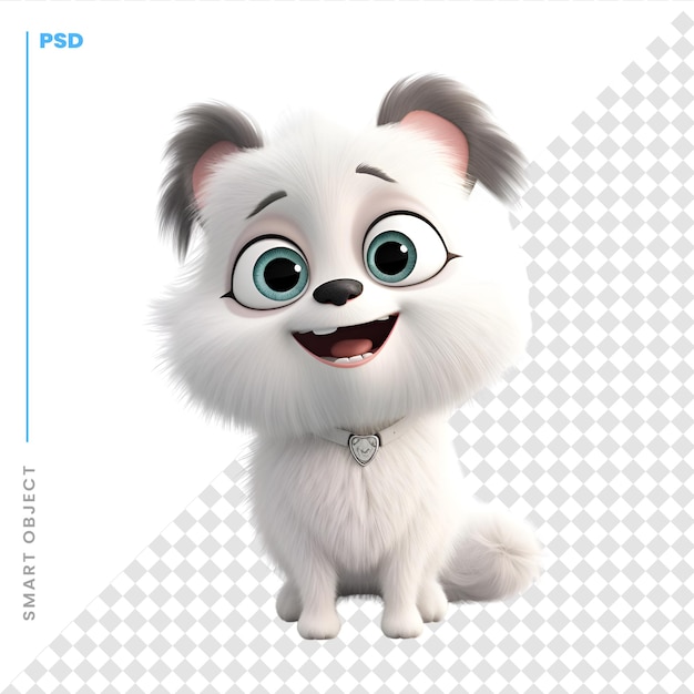 PSD rendu 3d d'un joli chien blanc avec des lunettes sur fond blanc