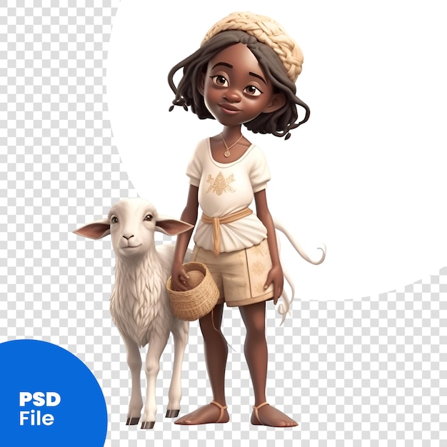 PSD rendu 3d d'une jolie fille afro-américaine avec un modèle psd de mouton