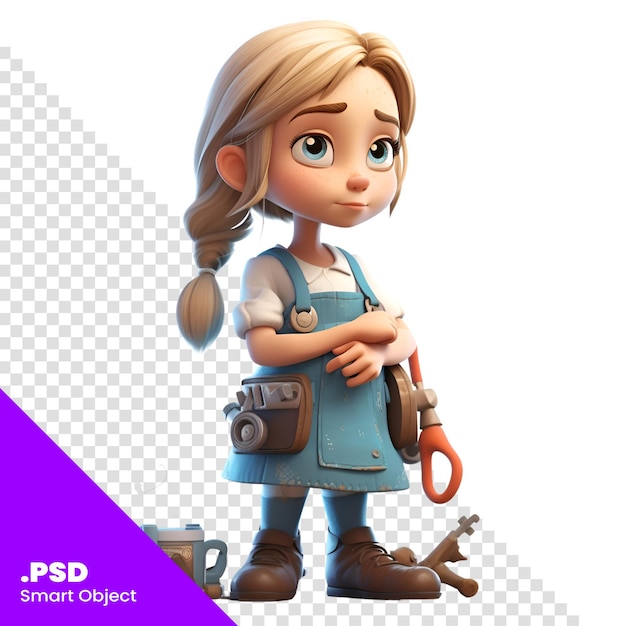 Rendu 3d D'une Jolie Fille De Dessin Animé Avec Un Appareil Photo Et Une Tasse De Café Modèle Psd