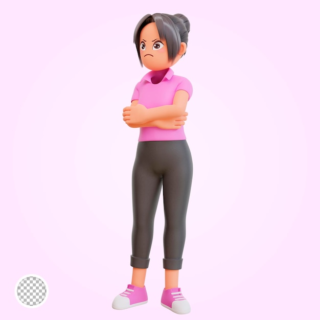 rendu 3d jolie fille exprimant des émotions négatives mécontent