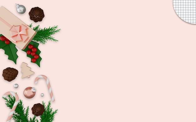 Rendu 3D de joyeux Noël ornements sur fond rose