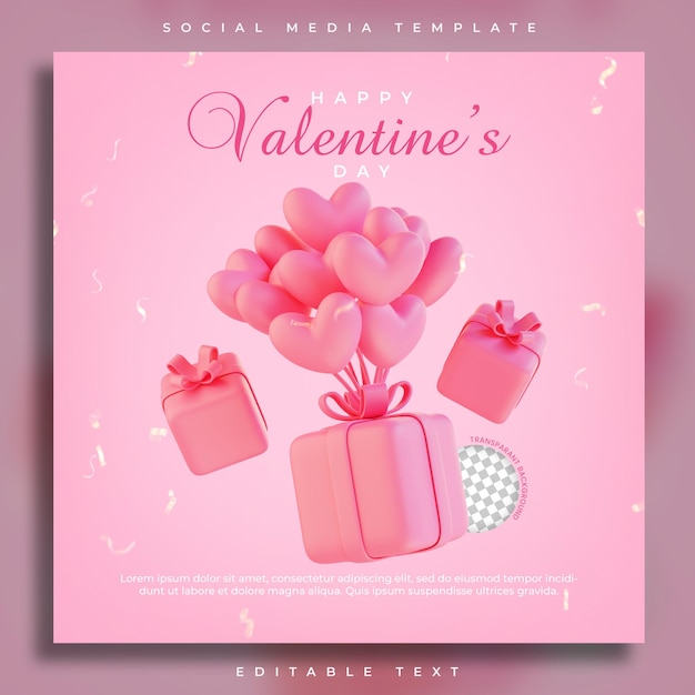 Rendu 3d Joyeux Saint Valentin Modèle De Message D'accueil Avec Cadeau D'amour Flottant