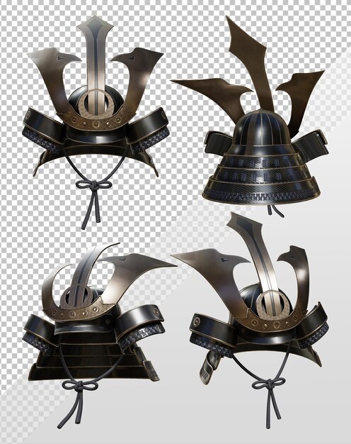 PSD rendu 3d kabuto shogun samouraï ancien guerrier traditionnel japonais casque vue en perspective