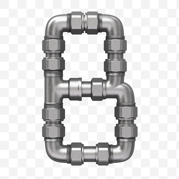Rendu 3D de la lettre de l'alphabet industriel b fait de conduite d'eau en fer isolée