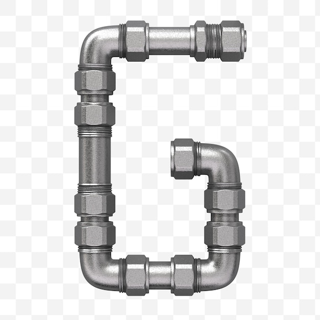 Rendu 3D de la lettre de l'alphabet industriel g fait de conduite d'eau en fer isolée