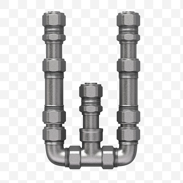 Rendu 3D de la lettre de l'alphabet industriel w fait de conduite d'eau en fer isolée