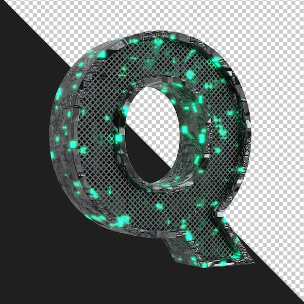 Rendu 3D de la lettre de l'alphabet Q isolé