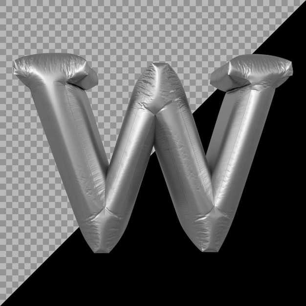 PSD rendu 3d de la lettre de l'alphabet w ballon argent