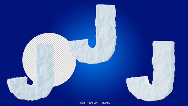 rendu 3d de la lettre J dans la forme et le style d'un glacier, sur un fond transparent