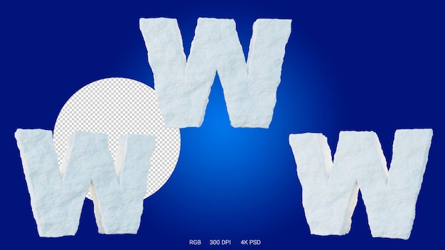 rendu 3d de la lettre W dans la forme et le style d'un glacier, sur un fond transparent