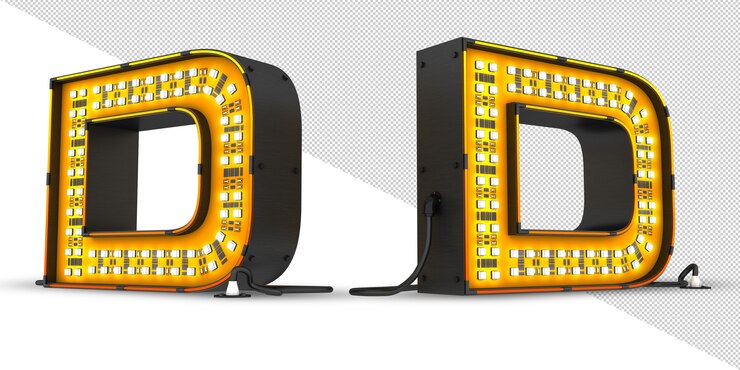 PSD rendu 3d de la lumière de l'alphabet led, fichier psd.