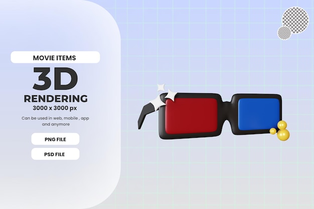 PSD rendu 3d lunettes de cinéma illustration objet prime psd