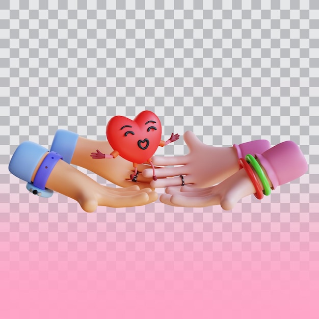 PSD rendu 3d main couple avec coeur saint valentin