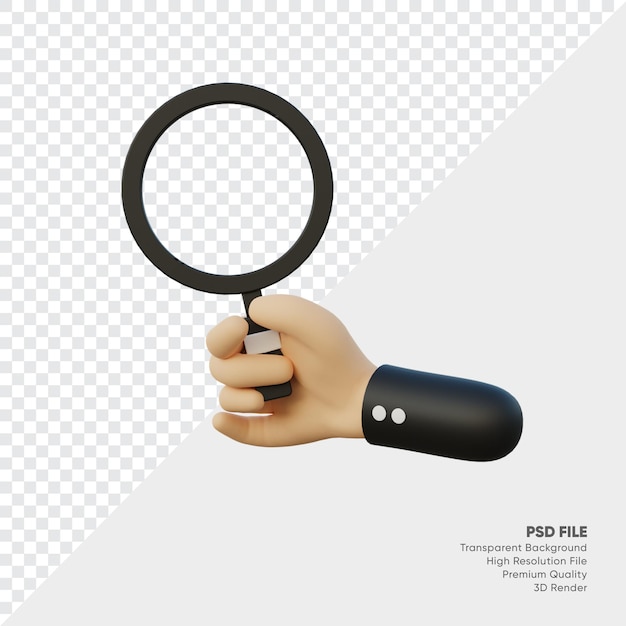 PSD rendu 3d de la main avec une loupe