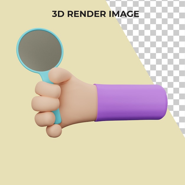 PSD rendu 3d de la main tenant une loupe premium psd