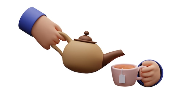 Rendu 3d De Mains Tenant Une Tasse De Thé Et Une Théière Cosy Concept Tea Party