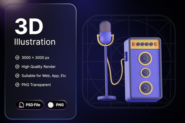 PSD rendu 3d microphone et haut-parleur concept de divertissement icône moderne illustrations design