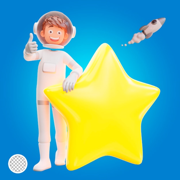 PSD rendu 3d mignon astronaute et étoile