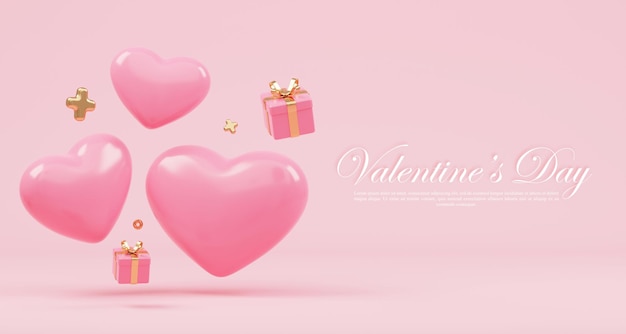 Rendu 3D mignon fond de saint valentin rose avec amour et coeur