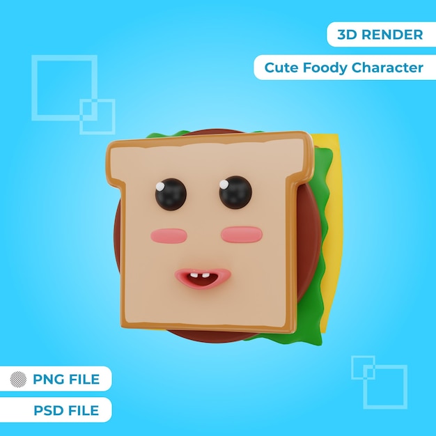 Rendu 3d Mignon Sandwich Personnage Illustration Objet Premium Psd