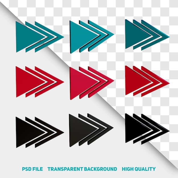 rendu 3d minimaliste 3d rouge noir vert flèche premium psd icône partie 14
