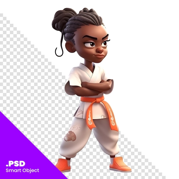 Rendu 3D d'un modèle PSD de combattante de karaté afro-américaine