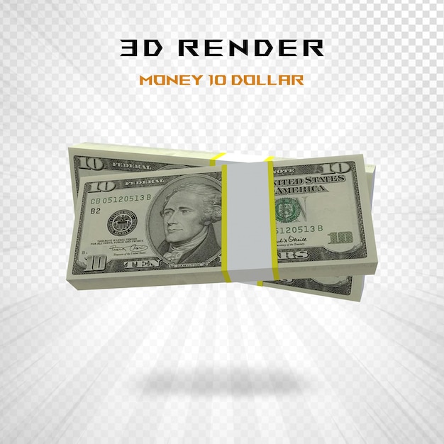 PSD rendu 3d de la monnaie américaine de 10 dollars