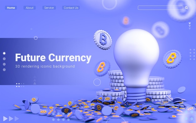 PSD rendu 3d de monnaie d'argent numérique d'ampoule de crypto-monnaie d'affiche de modèle de bannière publicitaire