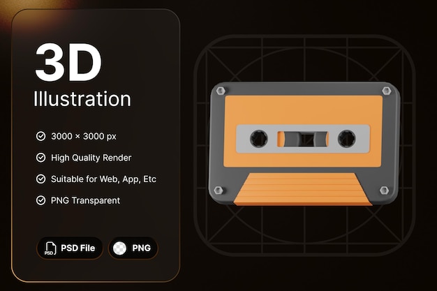 PSD rendu 3d musique cassette musique studio concept icône moderne illustrations design