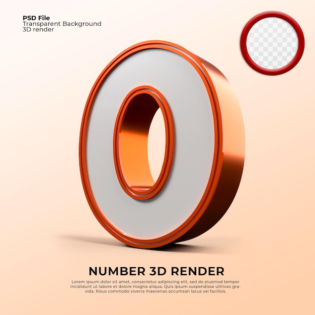 Rendu 3d numéro 0 couleur orange