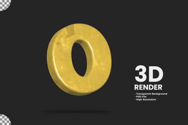 PSD rendu 3d numéro 0 avec matériau doré