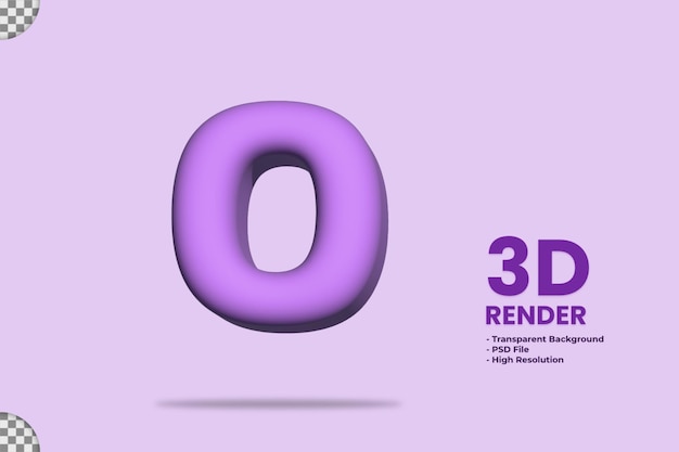 PSD rendu 3d numéro 0 avec matériau violet gonflérendu 3d numéro 0 avec matériau violet gonflé