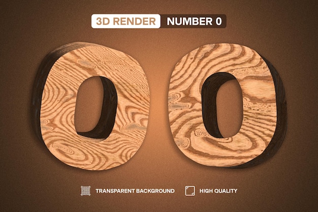 PSD rendu 3d numéro 0 avec texture bois de mélèze