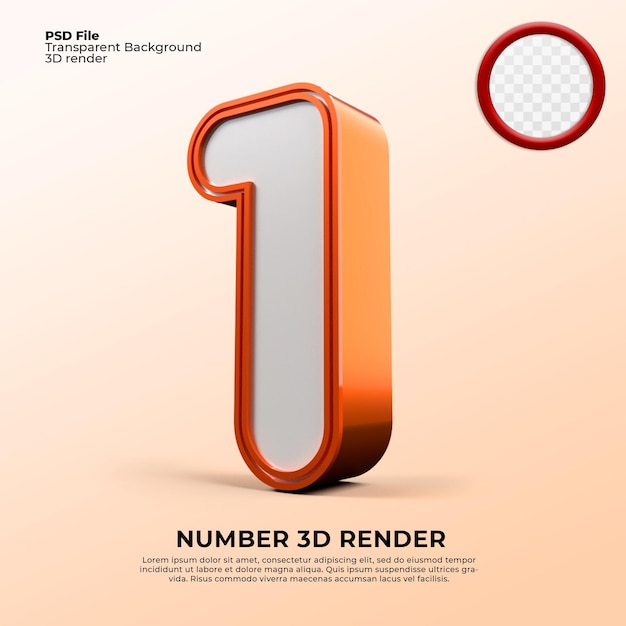 Rendu 3d numéro 1 couleur orange