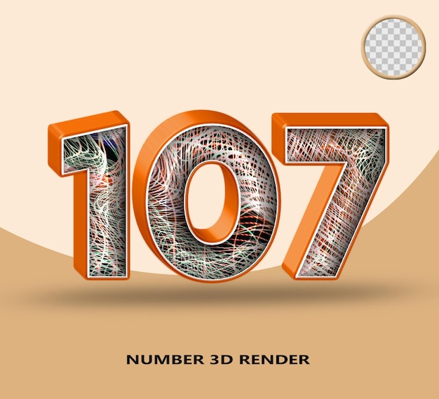 PSD rendu 3d numéro 107 ligne orange brillant avec ligne d'onde abstraite