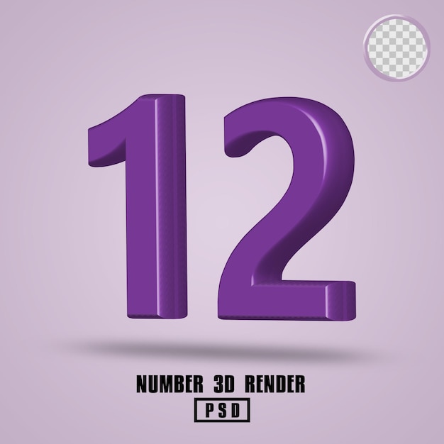 Rendu 3d Numéro 12 Couleur Violette