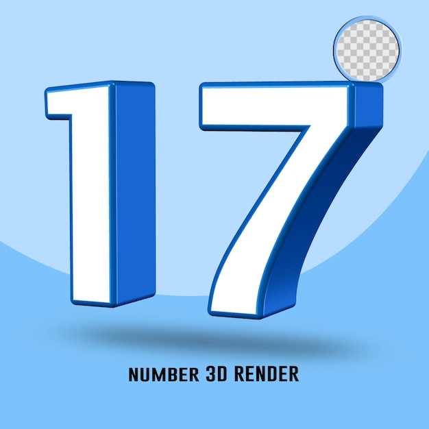 rendu 3d numéro 17 couleur blanc bleu