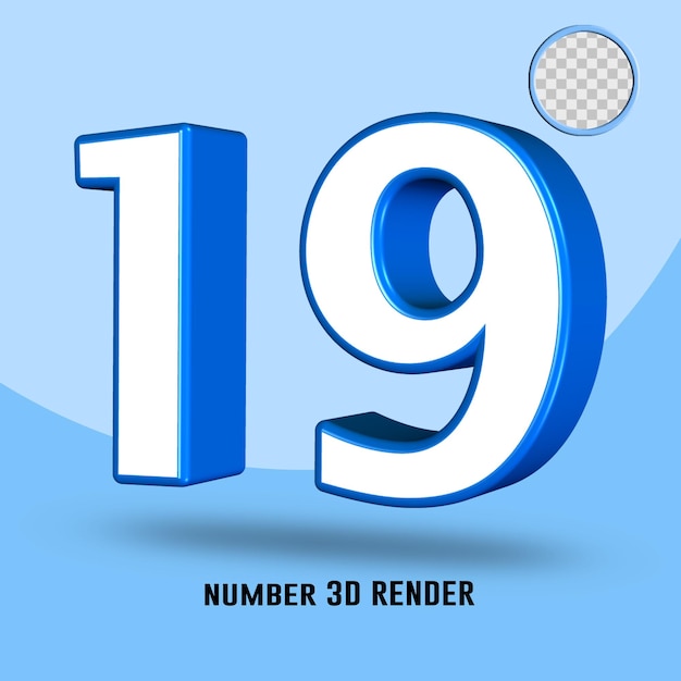 PSD rendu 3d numéro 19 couleur blanc bleu