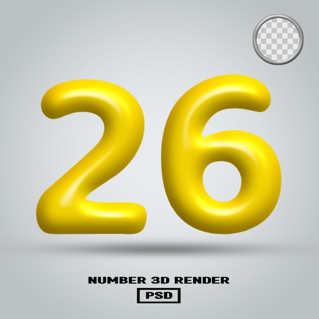 Rendu 3D numéro 26 couleur jaune brillant
