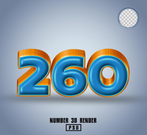 Rendu 3D numéro 260 bleu et ligne orange brillant