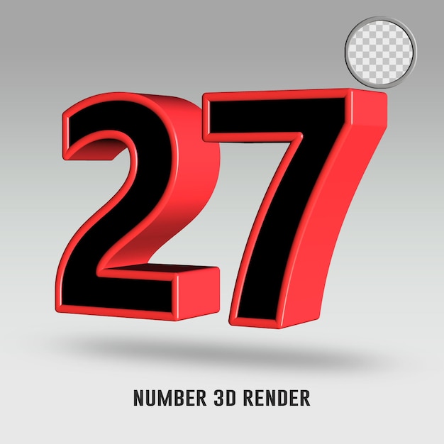 PSD rendu 3d numéro 27 couleur rouge noir