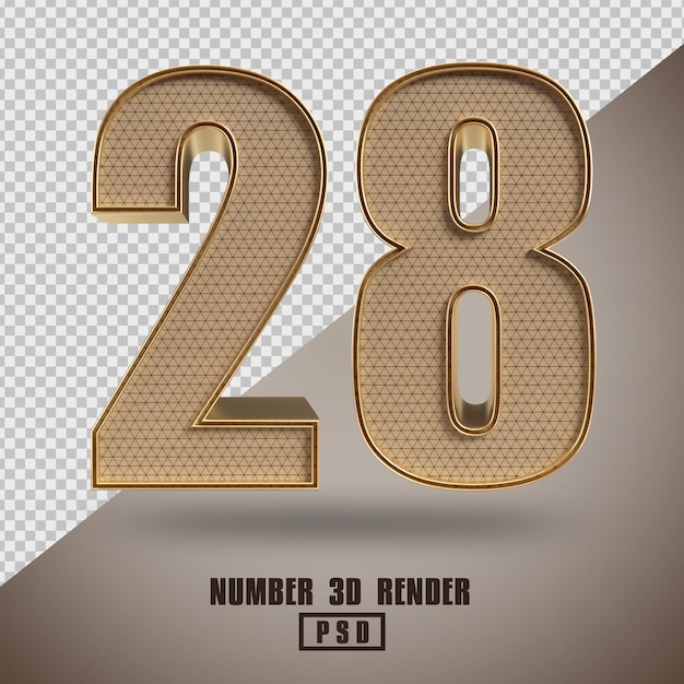 PSD rendu 3d numéro 28 style bois et or