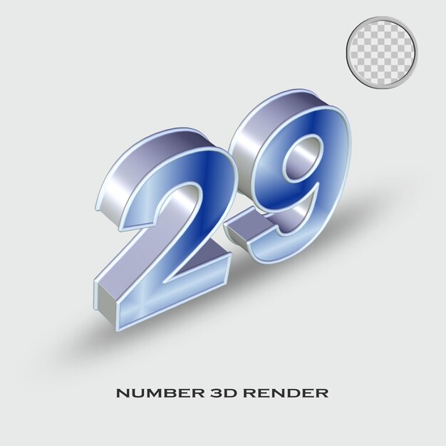 Rendu 3D numéro 29 couleur dégradé argent et bleu