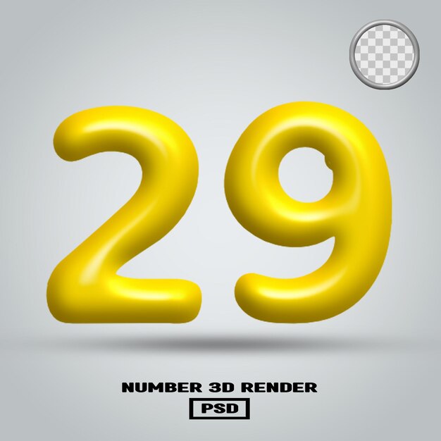 Rendu 3D numéro 29 couleur jaune brillant