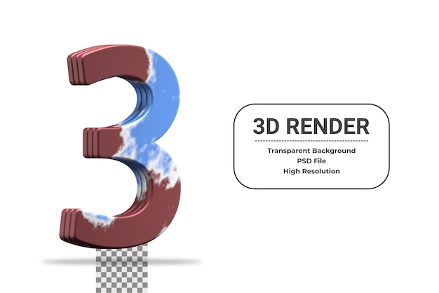 PSD rendu 3d numéro 3 isolé