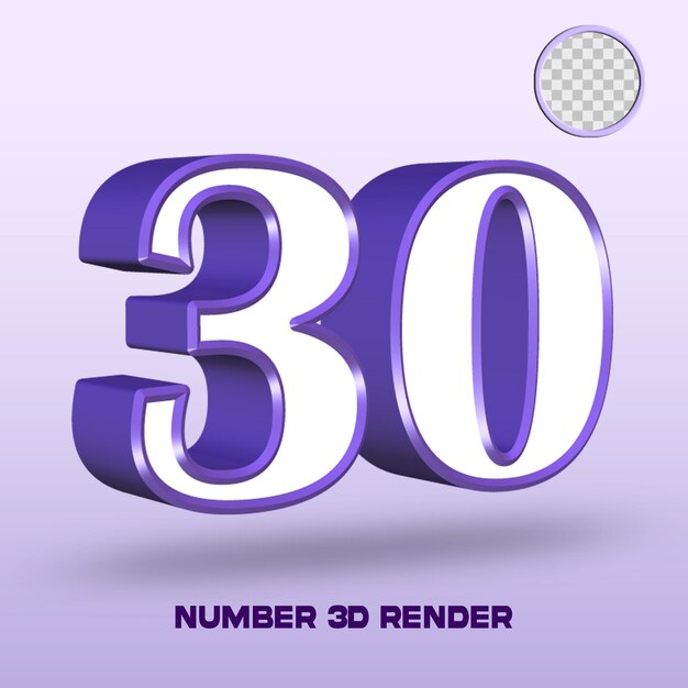 Rendu 3d numéro 30 couleur violet blanc