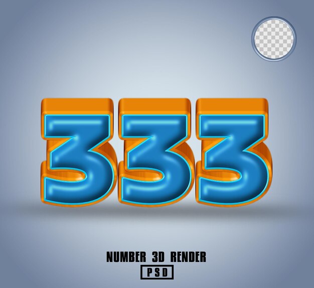 Rendu 3d Numéro 333 Bleu Et Ligne Orange Brillant