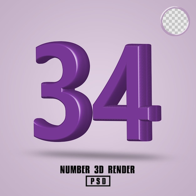 PSD rendu 3d numéro 34 couleur violette